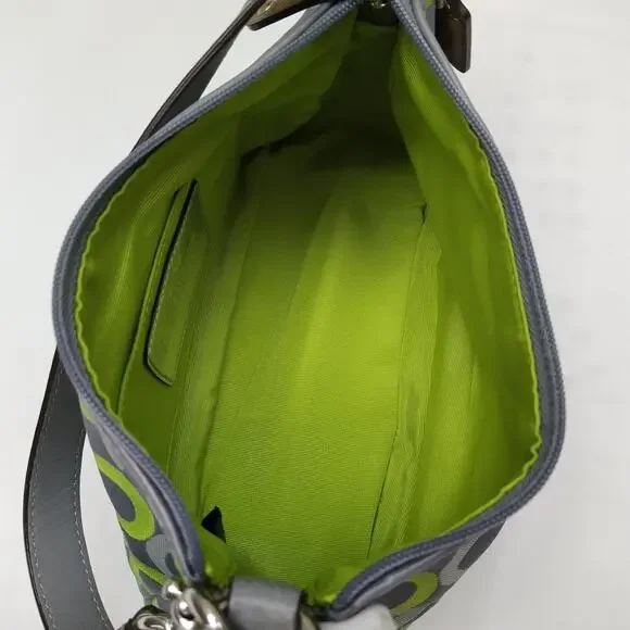 Coach Gray Canvas Leather Trim Zipper Closure Small Hobo Bag - Picture 9 of 12